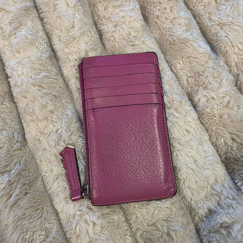 Authentic Vintage Fendi Roma Leather Zip Wallet Card Case - Navy with Pink Trim - Picture 4 of 6